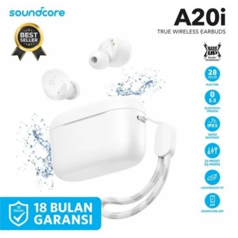 TWS ANKER SOUNDCORE EARPHONE BLUETOOTH BUDS HEADSET WIRELESS A20i / LIFE P2i / R50i - PUTIH | hitam