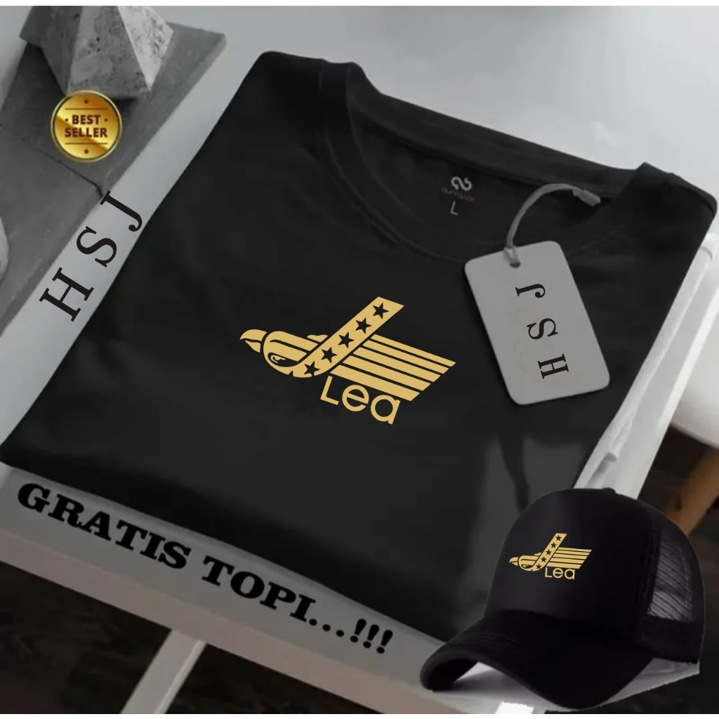BONUS TOPI TERBARU  GET 1 PCS ( PROMO COD ) Kaos Distro LEA Terbaru Gold Motif Lengan Pendek Terbaru