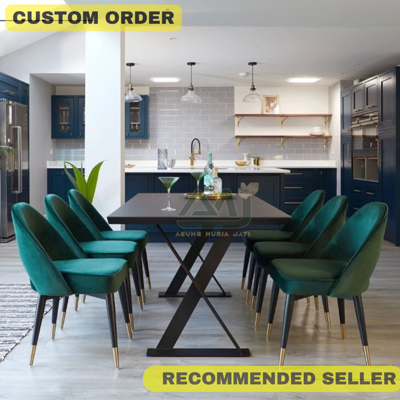 Meja Makan Minimalis Kaki Besi 6 Kursi Jati