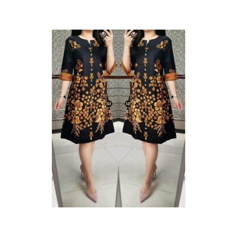Dress Dres Batik Jumbo Wanita - Atasan Batik Wanita Modern Kekinian 2024 - Baju Batik Kerja Pesta Wa