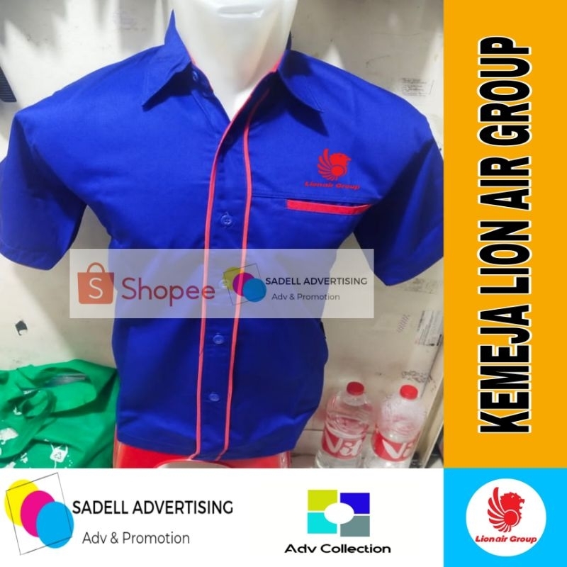 Kemeja Lion Air Group Seragam Lion Air Group Biru List Merah Lengan Pendek Pria Bordir