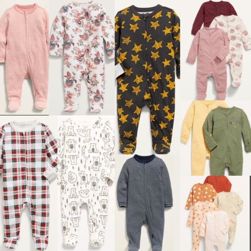 Unisex. Sleepsuit Old navy Double Layered and Tartan, Knit Zipper Printed Snug-Fit Pajama One Piece 