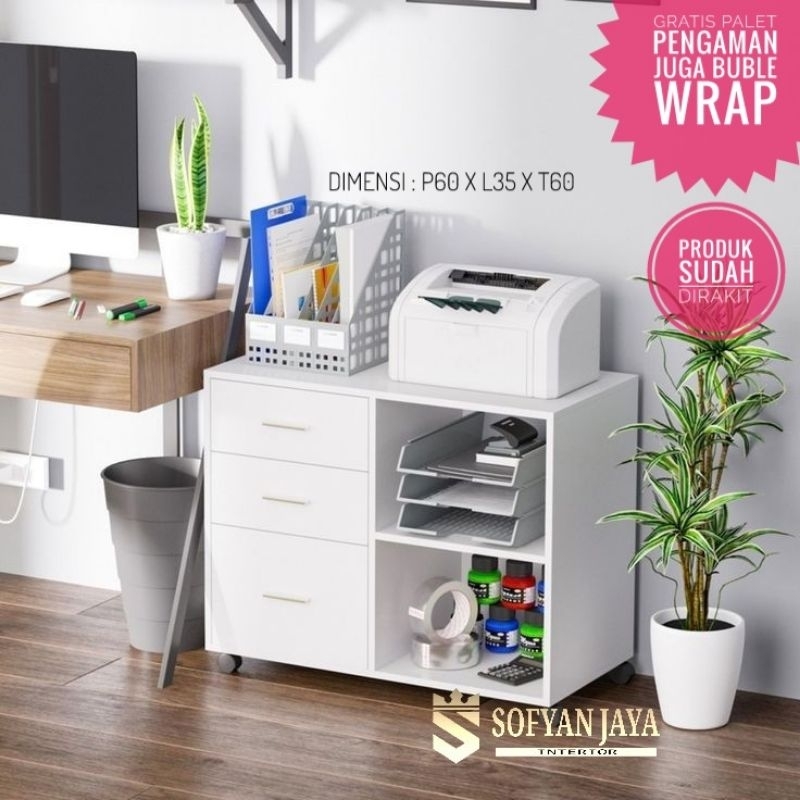 Lemari Arsip Dengan Laci 3 Putih Meja Printer Meja File L.A01