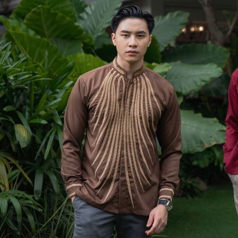 Kemeja Bordir Pria NUC.ID Azam 05 (Coklat)