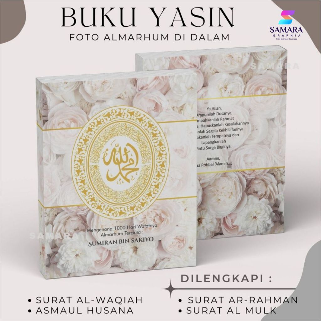 BUKU YASIN DAN TAHLIL SOFTCOVER CUSTOM CETAK YASIN LENGKAP FOTO ALMARHUM DI DALAM DESAIN ASOKA 4