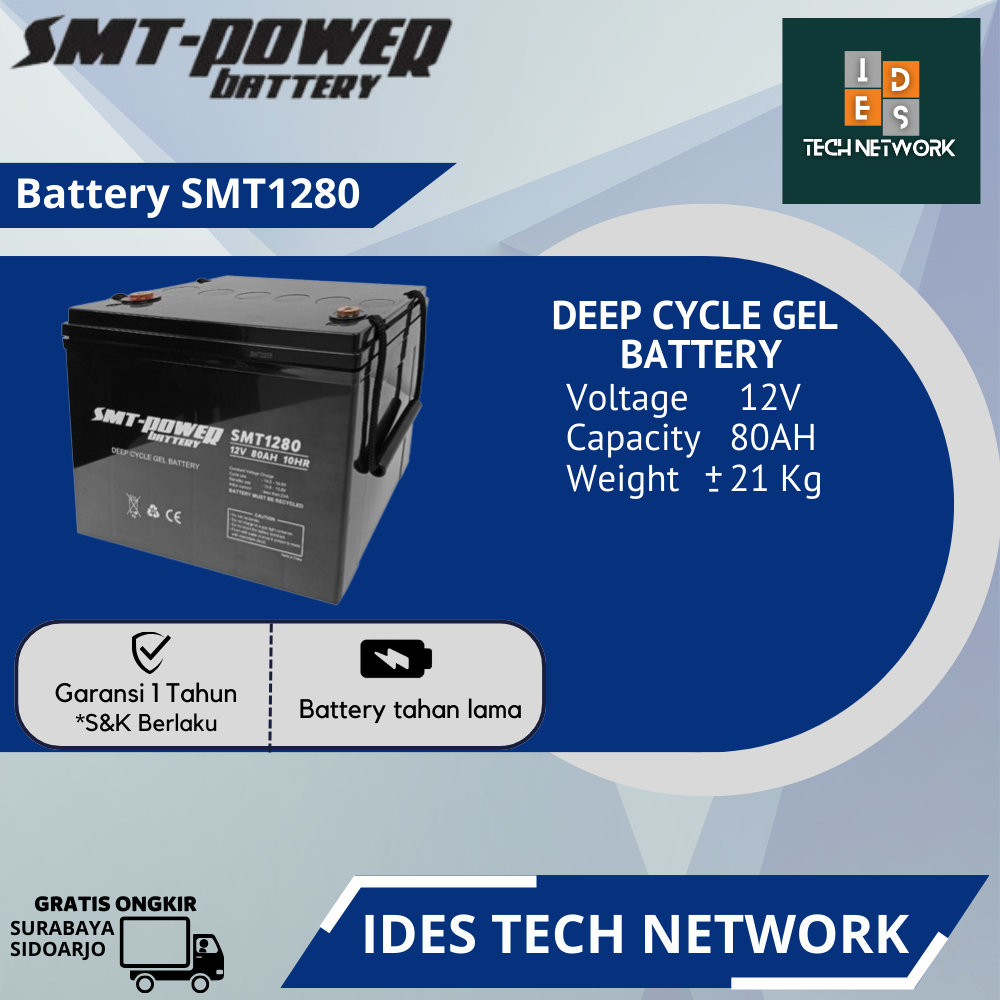Baterai SMT Power 12V 80AH/ Baterai VRLA/ Baterai Deep Cycle Gel - SMT1280