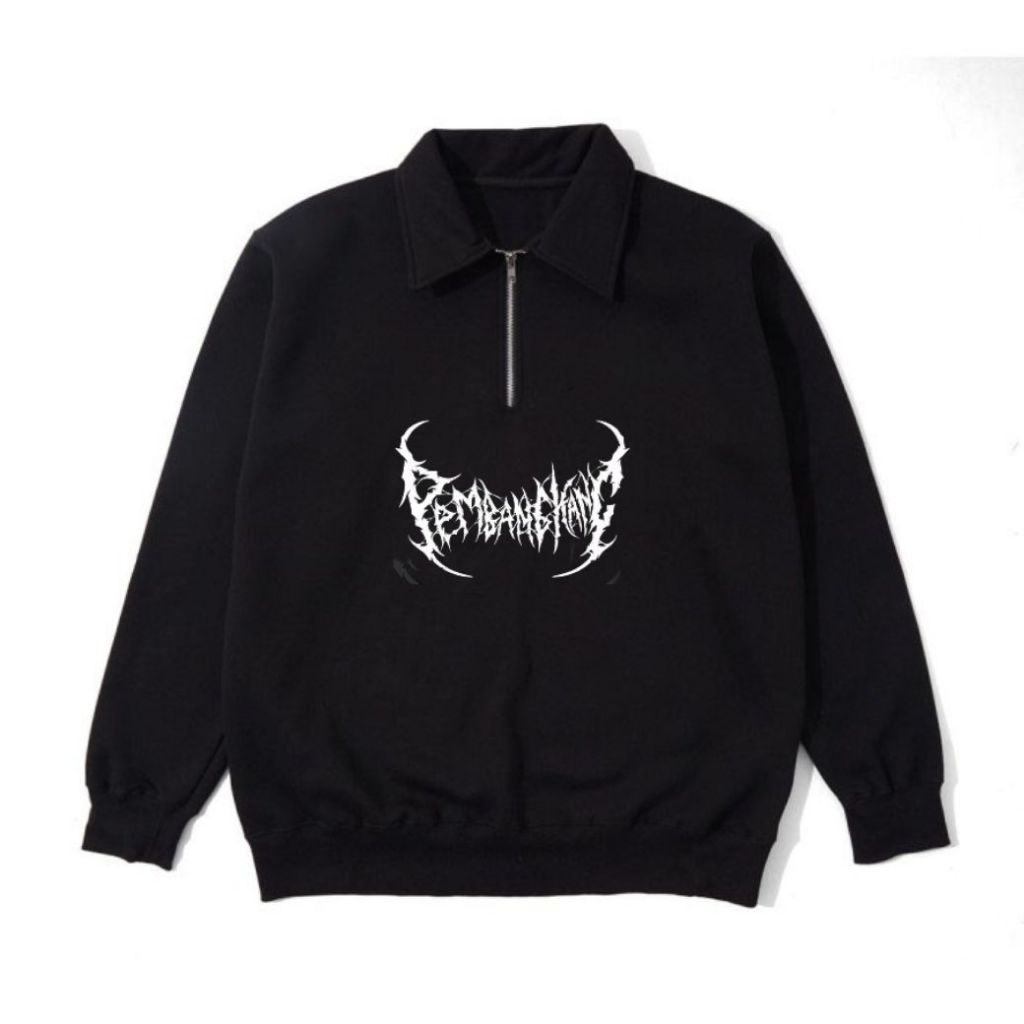Jaket Rugby Halfzip Pria & Wanita Metal Pembangkang Unisex Casual Sweater Hitam Warna Simple Cotton Fleece Premium Distro Size M-XXL