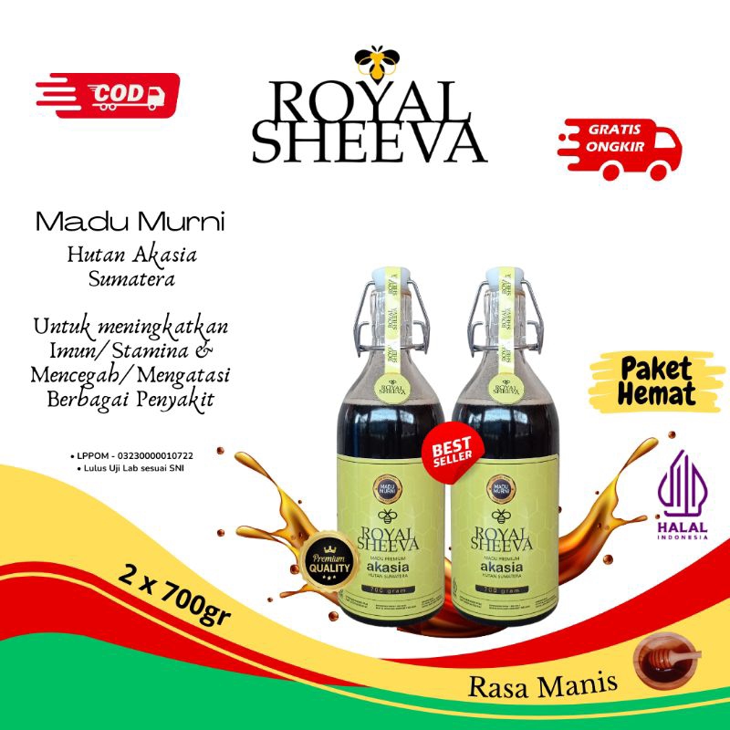 

paket hemat madu royal murni sheeva madu premium hutan akasia sumatera halal mui lulus uji lab dua botol 700 gr