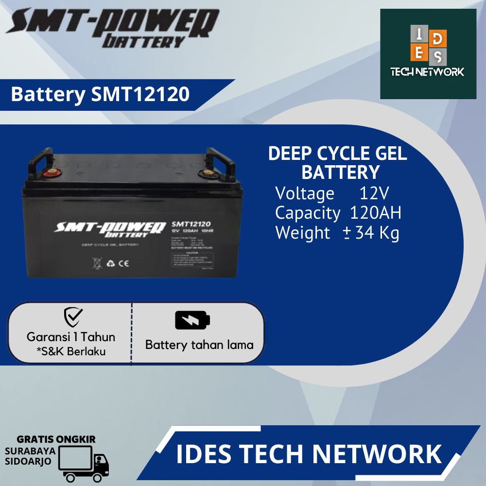 Baterai SMT Power 12V 120AH/ Baterai VRLA/ Baterai Deep Cycle Gel - SMT12120