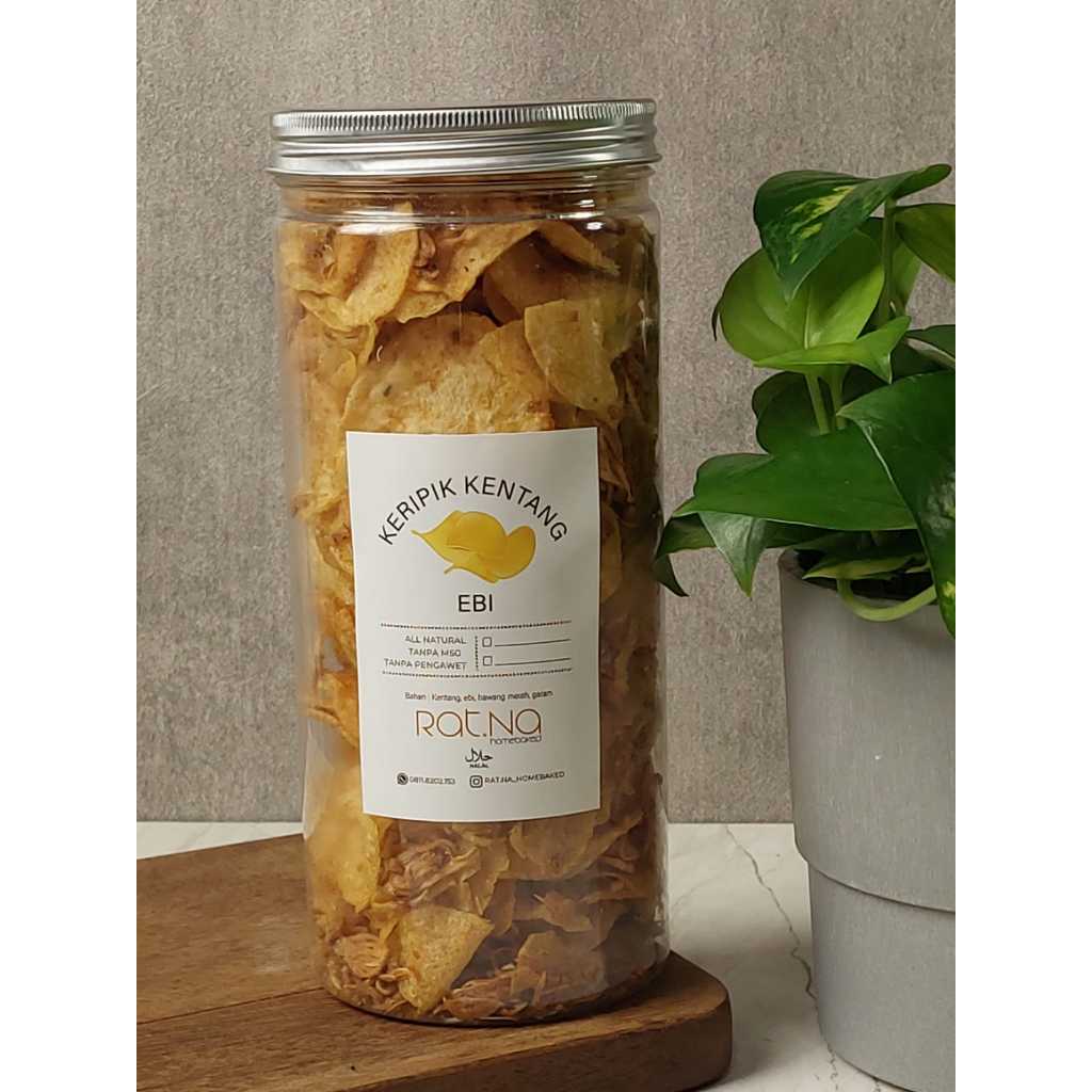 

Keripik Kentang Ebi Bawang Goreng Original Non MSG HALAL Toples 1300ml | Kripik Snack Kentang Ebi