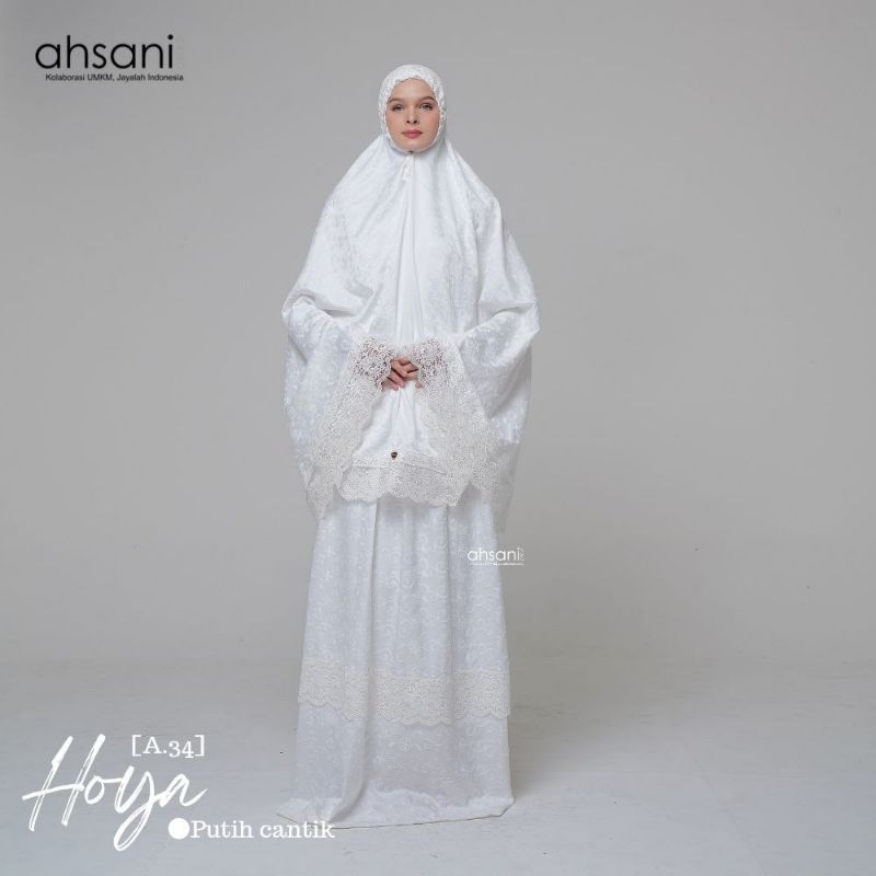 MUKENA AHSANI HOYA A.34 MUKENAH SUTRA ORI BORDIR CANTIK MEWAH MUKENA UMROH HAJI PREMIUM
