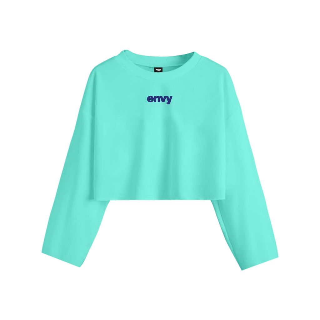 kaos crop longsleeve tosca green - envy kaos wanita