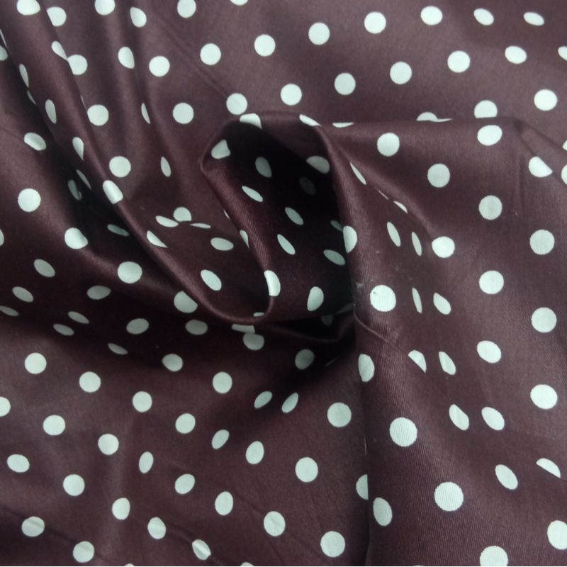 KAIN KATUN POPLINE PREMIUM GARMENT MOTIF POLKADOT PUTIH DASAR COklat