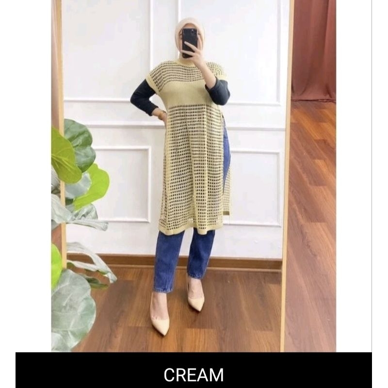 Fashion  Outer Rajut | Outer Ruby Tunik Jaring | Outer Rajut Jaring model terbaru.