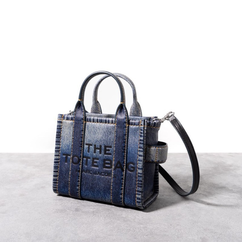 MJ Mini traveler tote bag denim printed leather 18x15x10CM Denim Blue