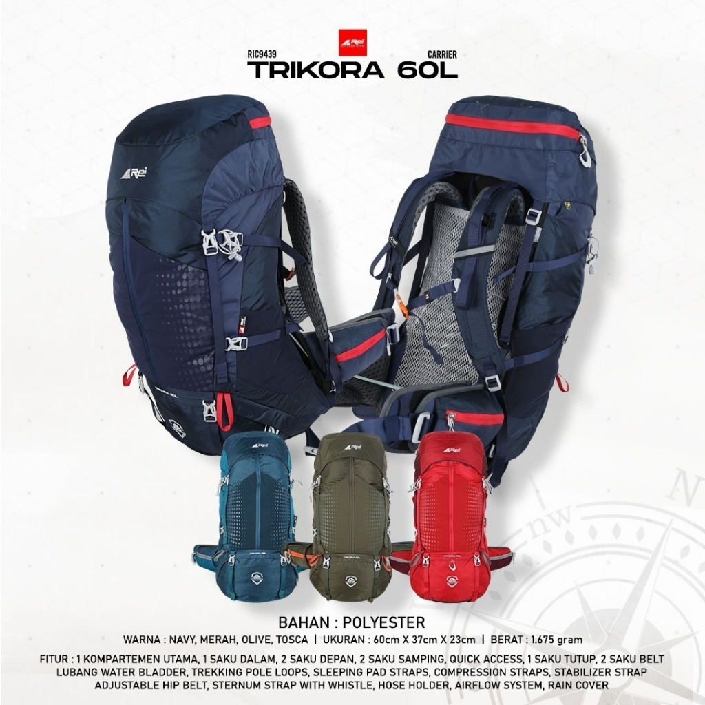 Tas Gunung / Carrier Rei New Trikora 60 Liter Premium Arei Outdoorgear + Raincover