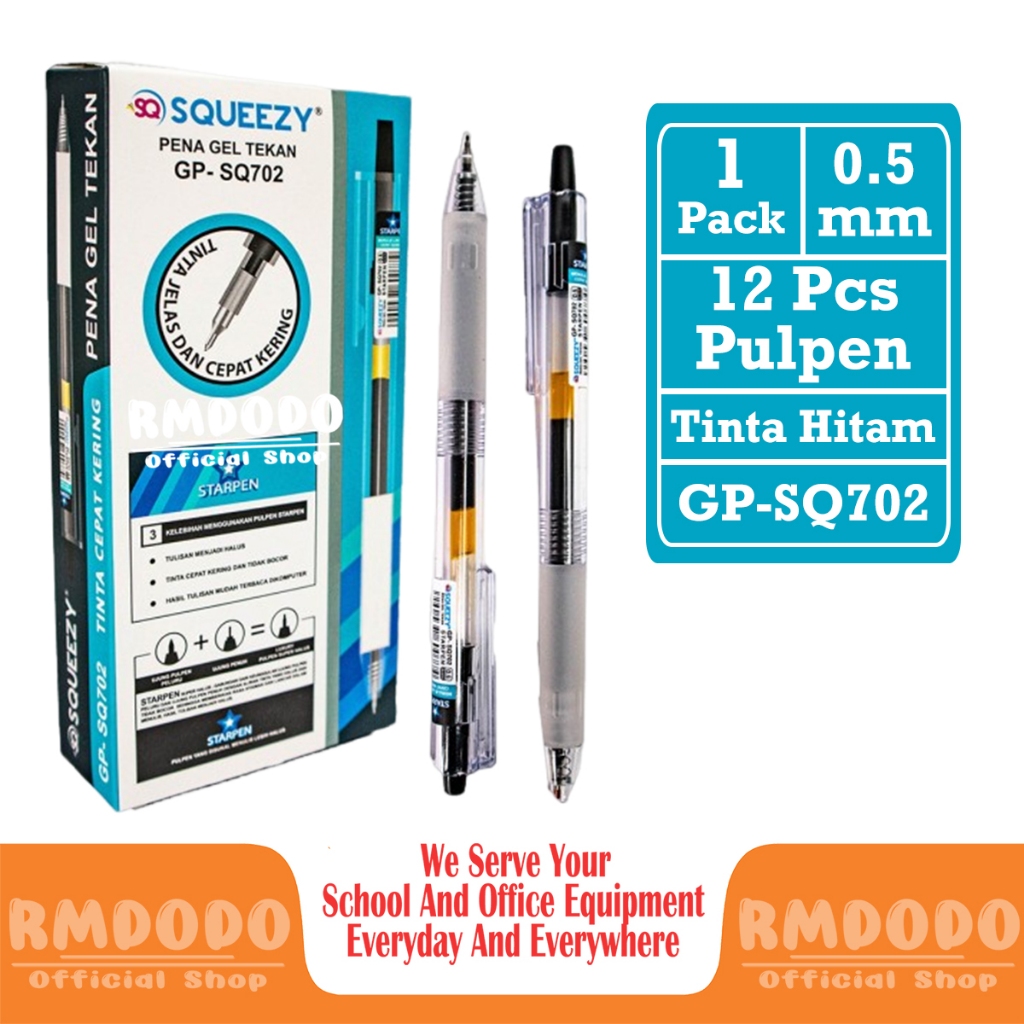

Rmdodo - Pulpen Gel 0.5mm Tinta Hitam [1 Pack - 12 Pcs Pulpen] / Pena Plus / Ink Pen GP-SQ702