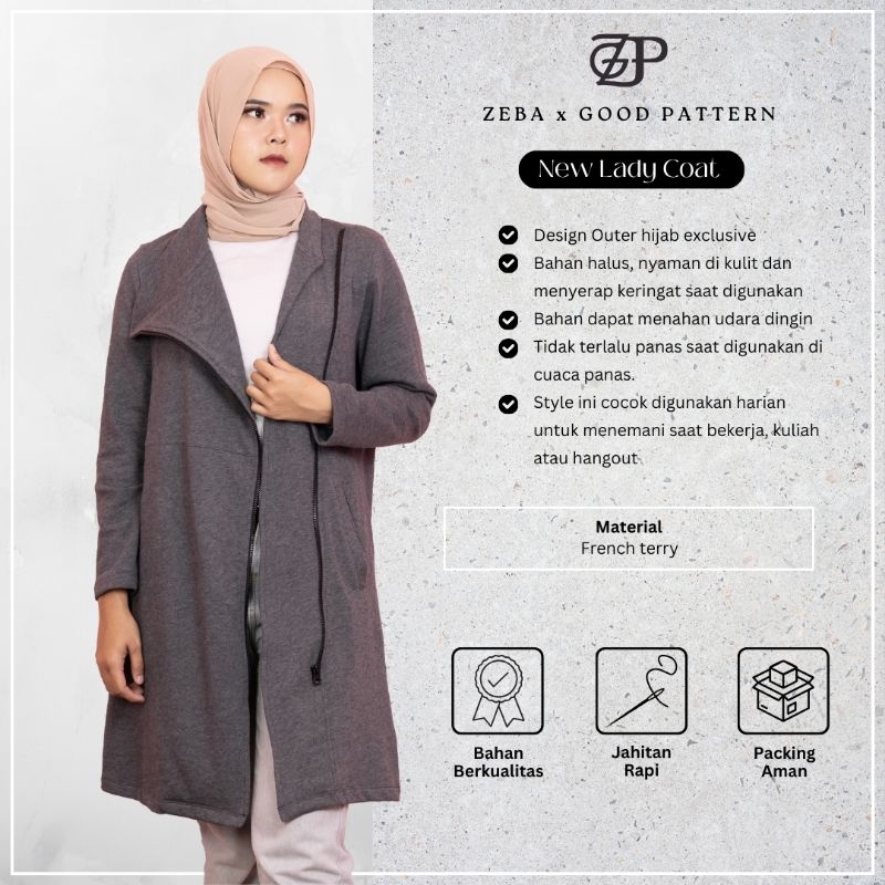 Style Lady Coat by ZGP Jaket Tunik Wanita Hangat Lembut Menyerap Keringat Oversize Panjang Full Zipp