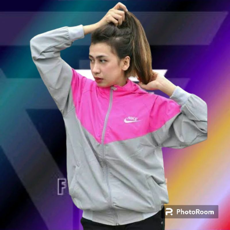 COD/Jaket Parasut NIK Combiasi pink&abu /jaket olahraga outdoor pria wanita  size L XL XXL