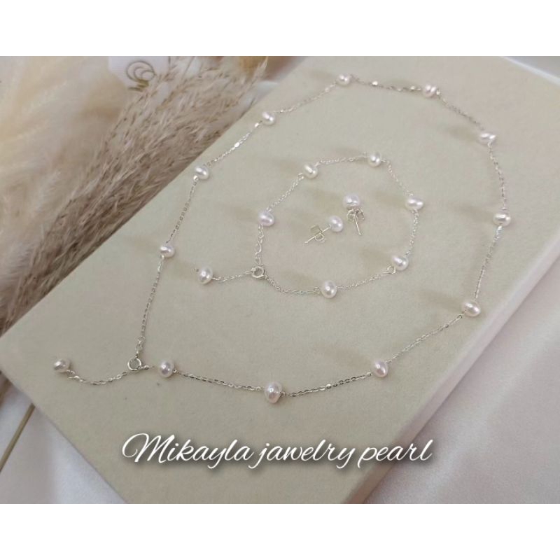 Perhiasan perak mutiara lombok|Set perak asli mutiara asli lombok|set perak mutiara tawar|Kalung per