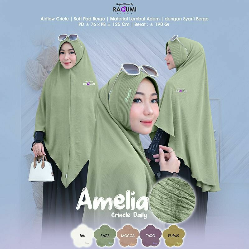 MNV RAQUMI hijab Amelia bergo jilbab jumbo syari bahan crinkle original by MNV Raqumi