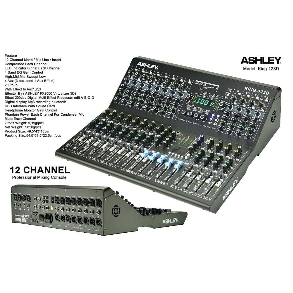 Mixer ASHLEY KING 123D KING 12 3D KING12 3D ORIGINAL 12CH EFFECTOR ASHLEY FX 2000 EDIT A B C D