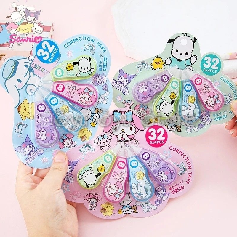 

Set isi 4 Tip Tipe Ex X Tipex Kertas Correction Tape Roll My Melody Kuromi Hello Kitty Pompompurin Cinnamoroll Pochacco