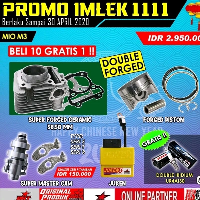 PAKET BORE UP RACING BRT MIO M3 S FINO X RIDE FREEGO 125 Fi Mio Z 150cc Boring Silinder No XTR Moto1