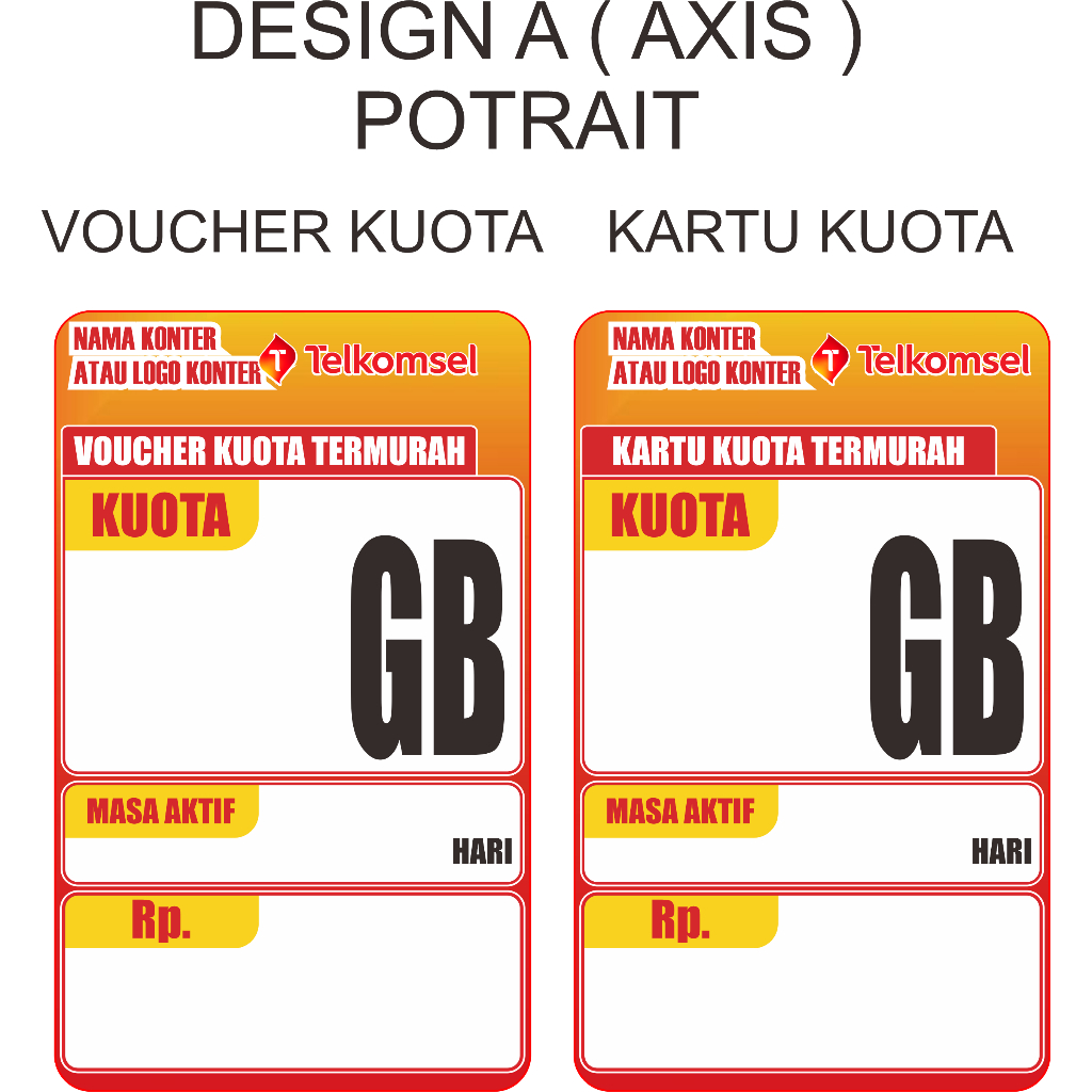 BAHAN TEBAL SEPERTI KTP - LABEL HARGA / PRICE TAG KONTER INDOSAT VOUCHER KUOTA / KARTU KUOTA PORTRAI