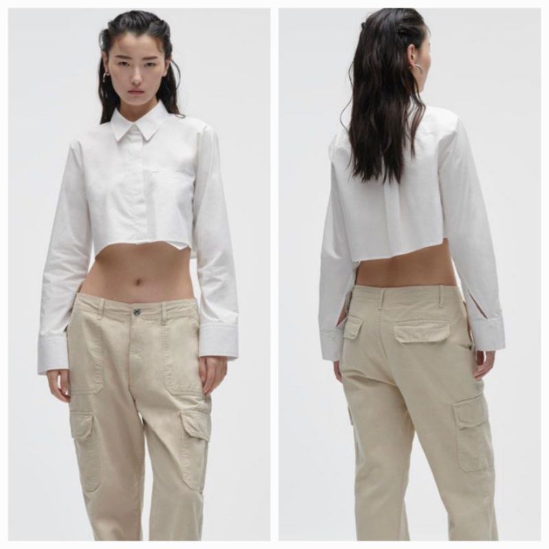 ZARA WOMAN KEMEJA CROPPED POPLIN SHIRT PUTIH BARU ASLI ORIGINAL