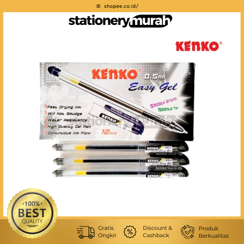 

KENKO Pulpen Easy Gel 0.5mm Hitam Pena Easygel per Lusin isi 12pcs