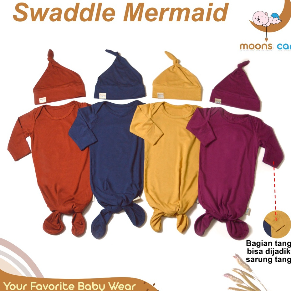 Moons Care Mermaid Swaddle bedong instan bedong sleepsuit swaddle baby Swaddle Gown Bodysuit lengan 