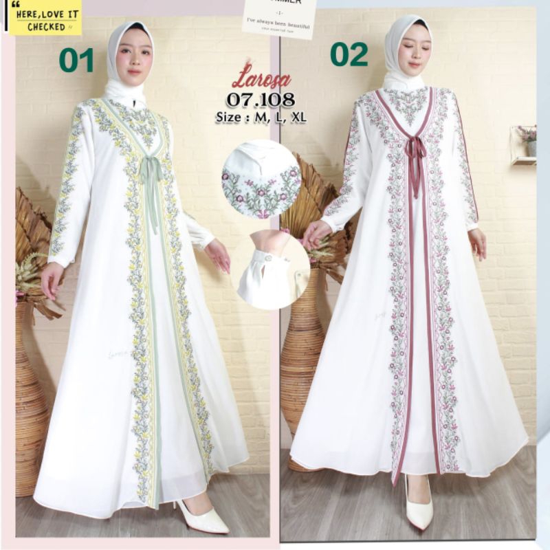 SET GAMIS LAROSA BORDIR 07.108  / GAMIS LAROSA PUTIH SET KERUDUNG  /  DRESS ABAYA PUTIH LAROSA SET H