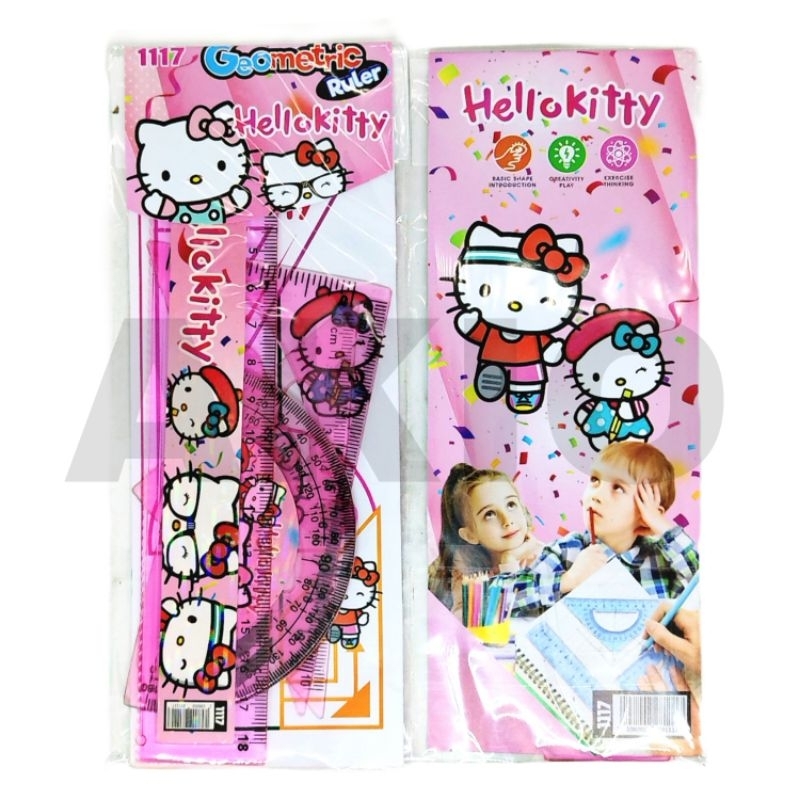 

Penggaris Set Lengkap 4 Pcs Karakter HELLO KITTY 1117 Segitiga Busur Garisan Pola Murah