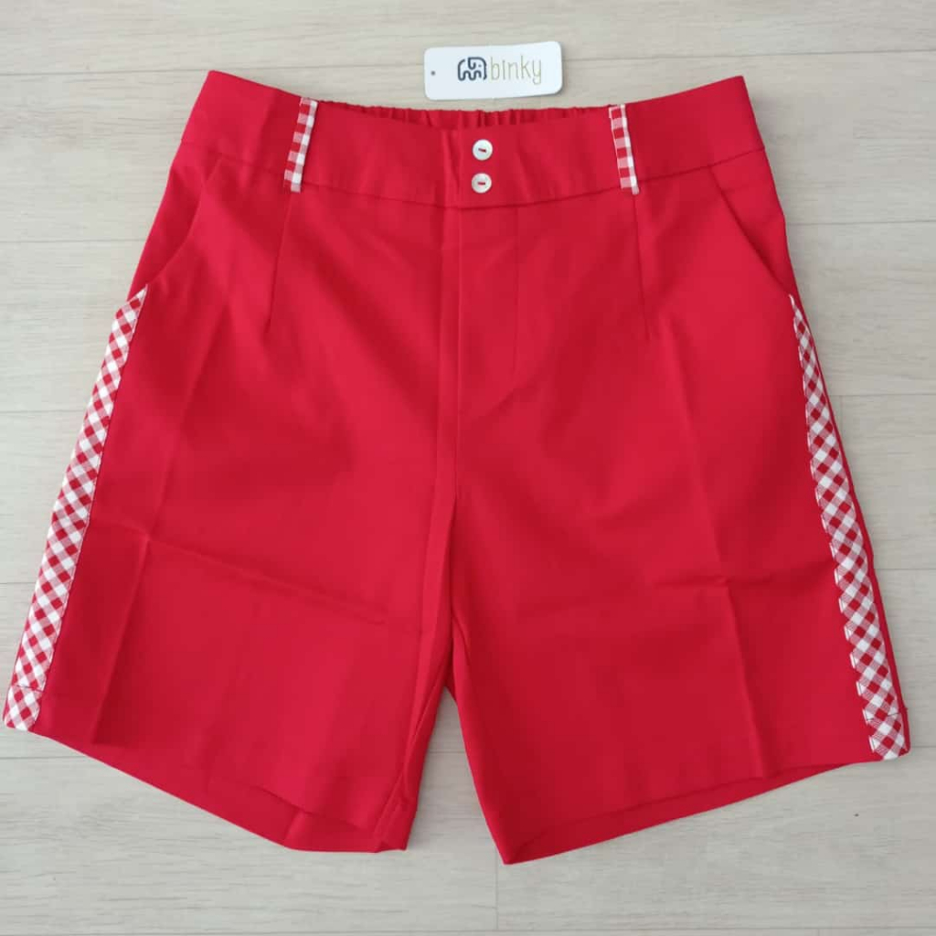 Celana wanita hotpants Lamia merah kotak2 size 31