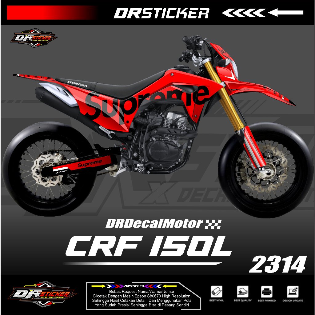 Decal Stiker Dekal Sticker Honda CRF 150 supreme Full Body Superglosy Bisa CUSTOM Nama Dan NOMOR