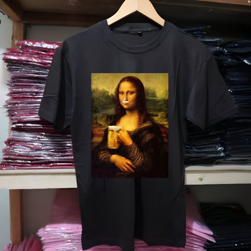 KAOS VINTAGE MONALISA MINUM BEER