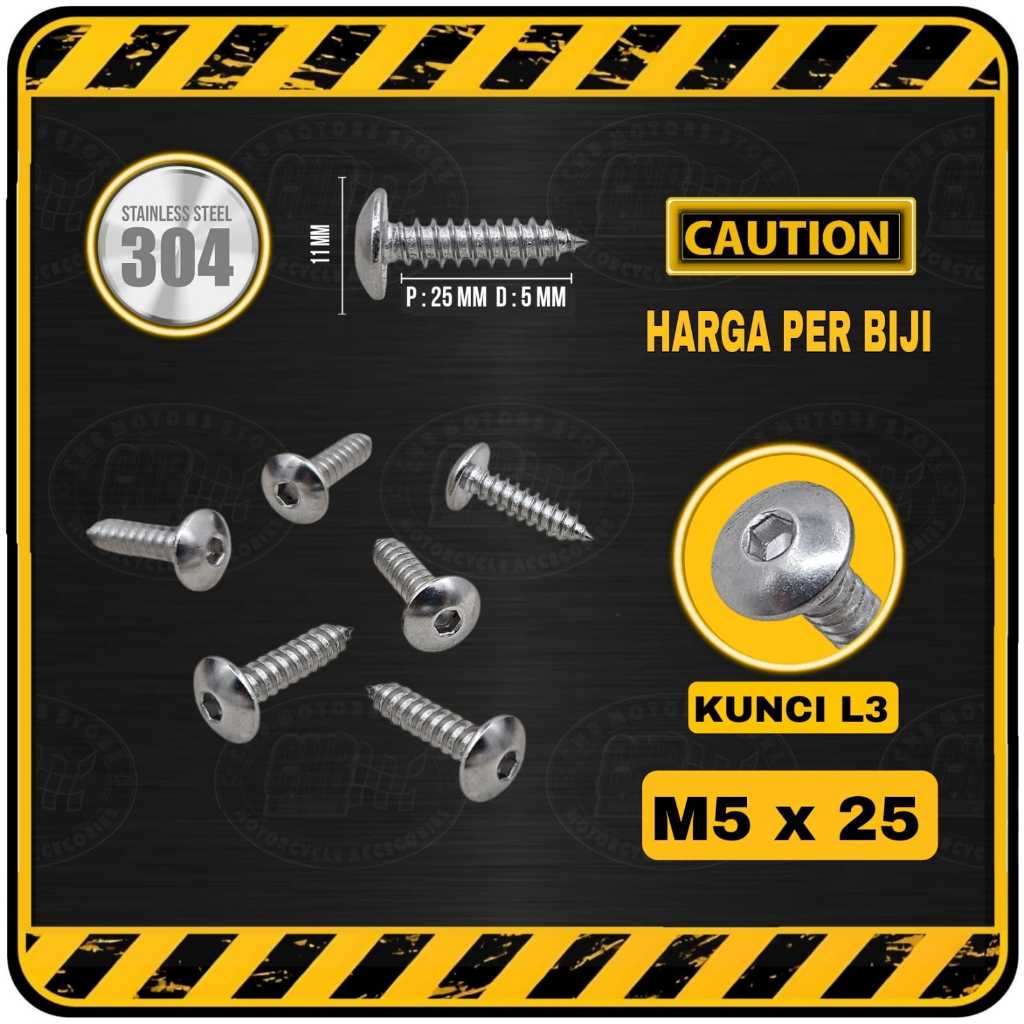 Sekrup Skrup Kunci L STAINLESS Baut Body M5 x 25 | M5x25 Kasar Panjang 2,5 cm Filter NMAX BEAT VARIO