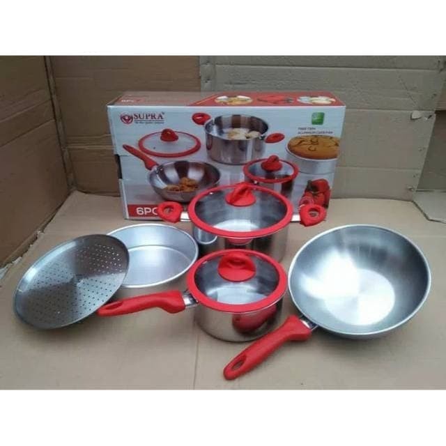 Supra Paket Panci 6 Pcs Pan Amazing Cookware Set Stainless + Loyang