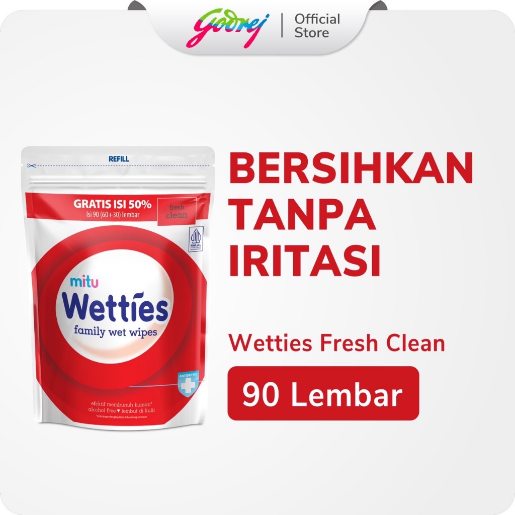 Mitu Wetties Antiseptic Family Wet Wipes Fresh Clean Refill 90'S - Tisu Basah Keluarga