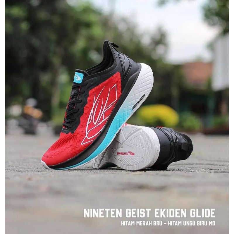 Sepatu Lari Daily Running 910 Nineten Original GEIST EKIDEN GLIDE - HITAM / MERAH / BIRU MUDA