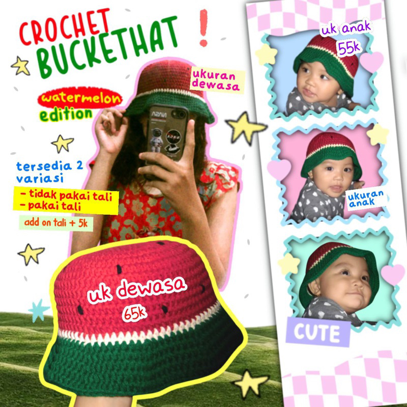 BUCKET HAT RAJUT SEMANGKA HANDMADE DEWASA