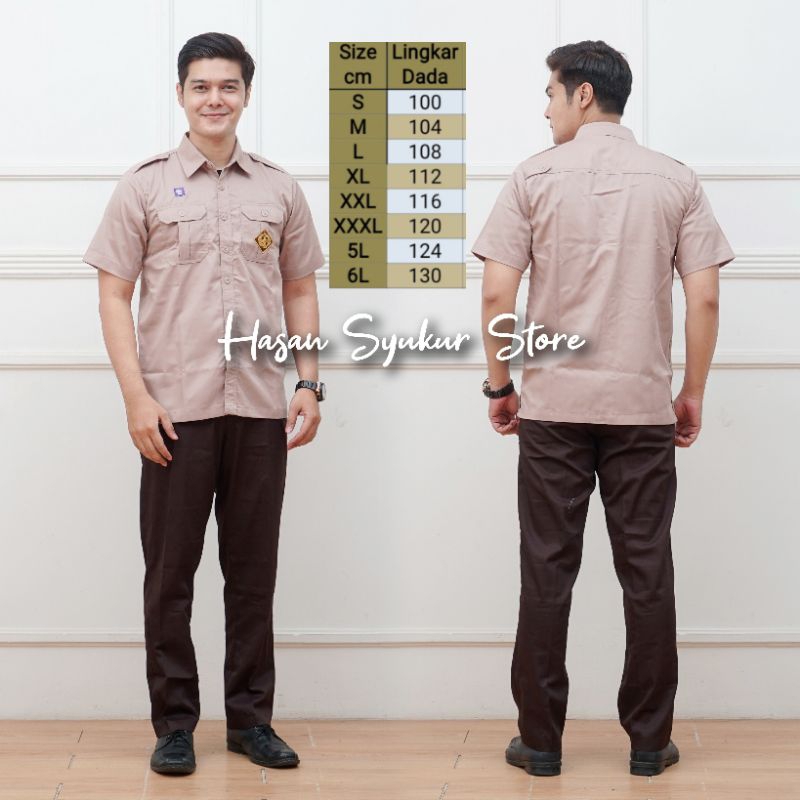 baju seragam pramuka pembina PRIA lengan pendek warna pramuka coklat muda (Drill)
