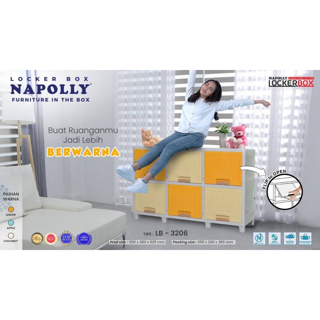 NAPOLLY - Lemari Plastik 6 Pintu Locker Box / Rak TV Serbaguna