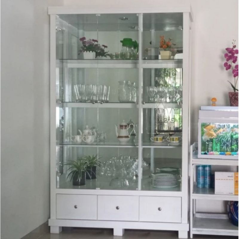 Lemari hias kayu duco / lemari pajangan kaca / lemari tas / lemari helm