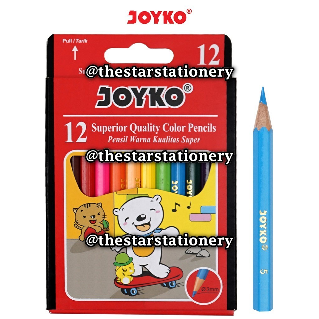 

(1 Set Isi 12 Warna) GROSIR Pensil Warna Mini Short Color Pencils Hexagonal Grip Joyko CP-S12 12W