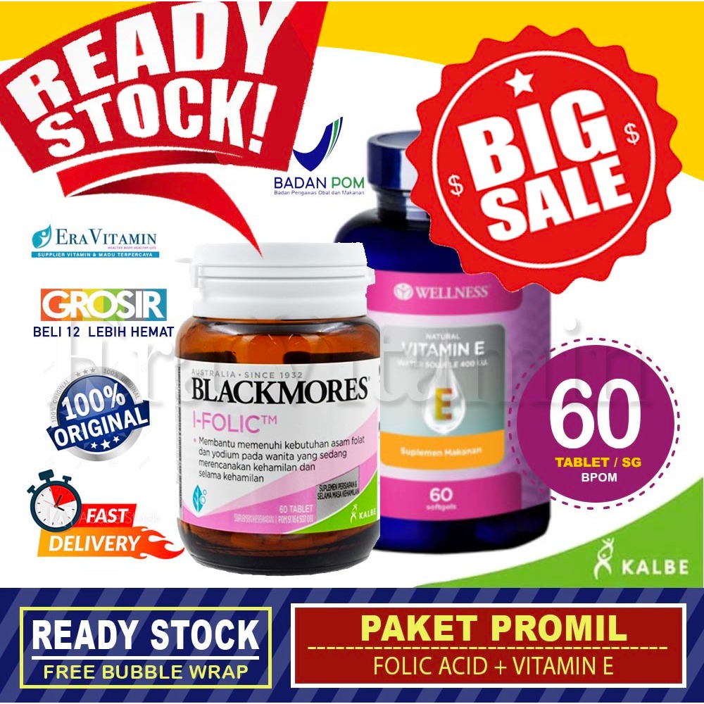 Paket PROMIL - Blackmores i-folic dan Wellness Vit E isi 60