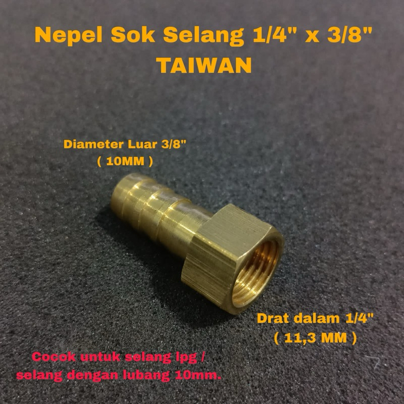 Nepel Sok Selang 1/4x3/8 TAIWAN - Nepel Selang Drat Dalam 1/4 x 10MM