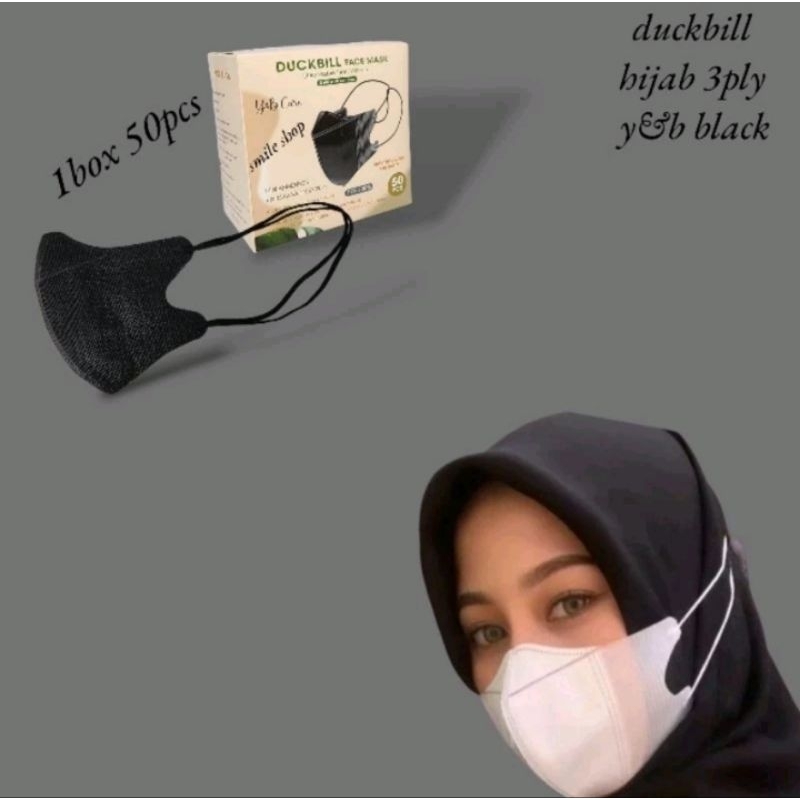 DUCKBILL HIJAB Y&B CARE BLACK/WHITE 1BOX 50PCS