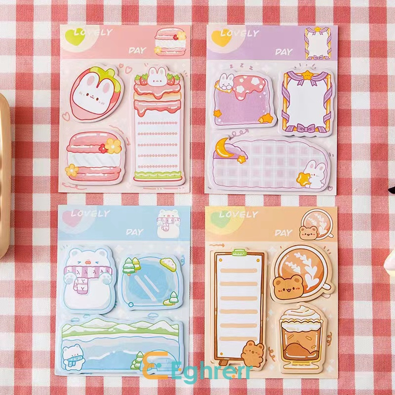 

✨EG-set Kombinasi kreatif kartun nada lengket stiker Kertas memo berbentuk khusus Catatan Tempel lucu-Eghrerr